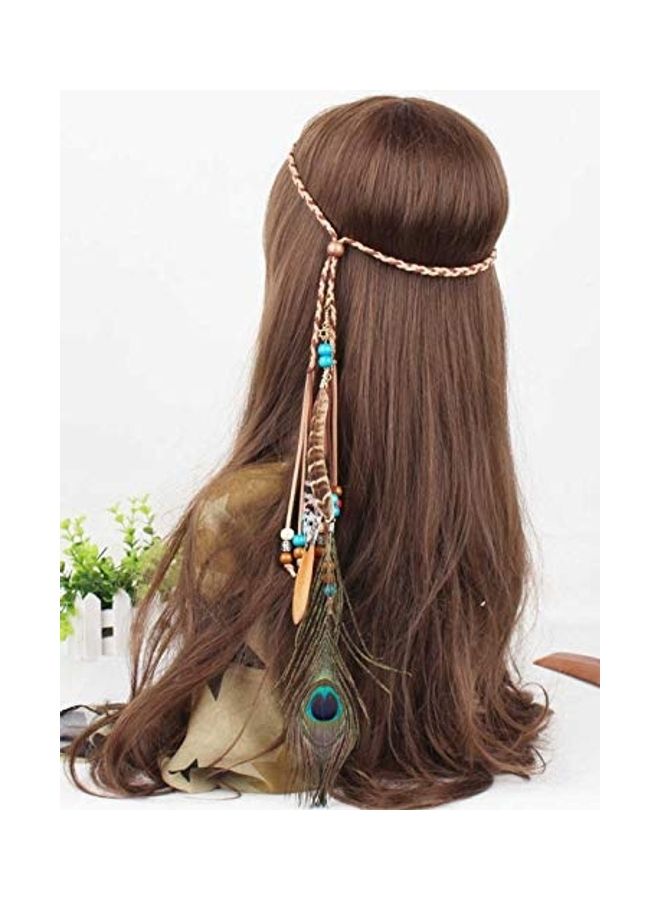 Peacock Feather Detail Boho Headband Multicolour