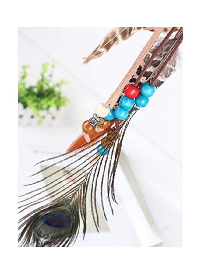 Peacock Feather Detail Boho Headband Multicolour