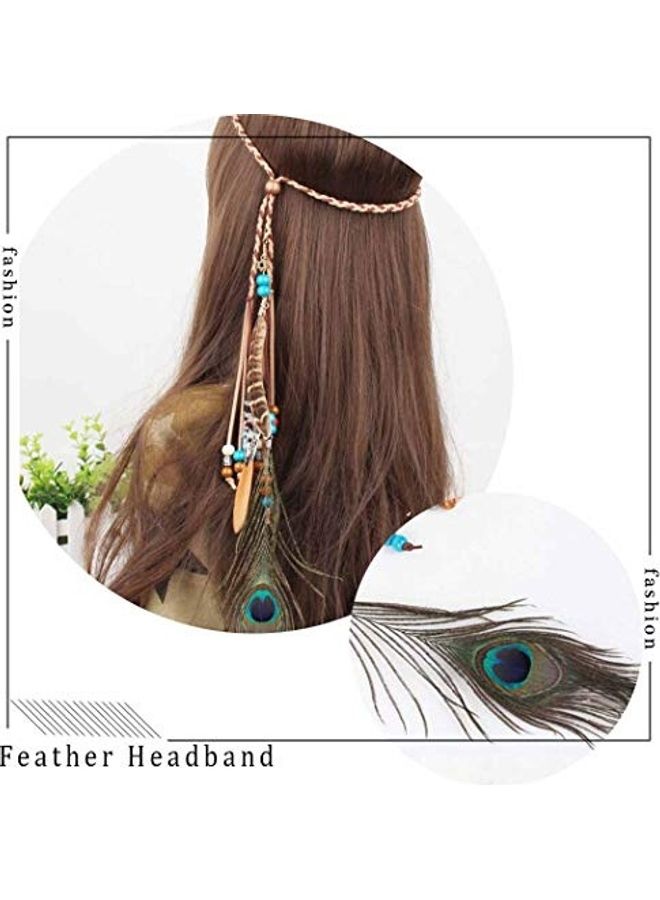 Peacock Feather Detail Boho Headband Multicolour