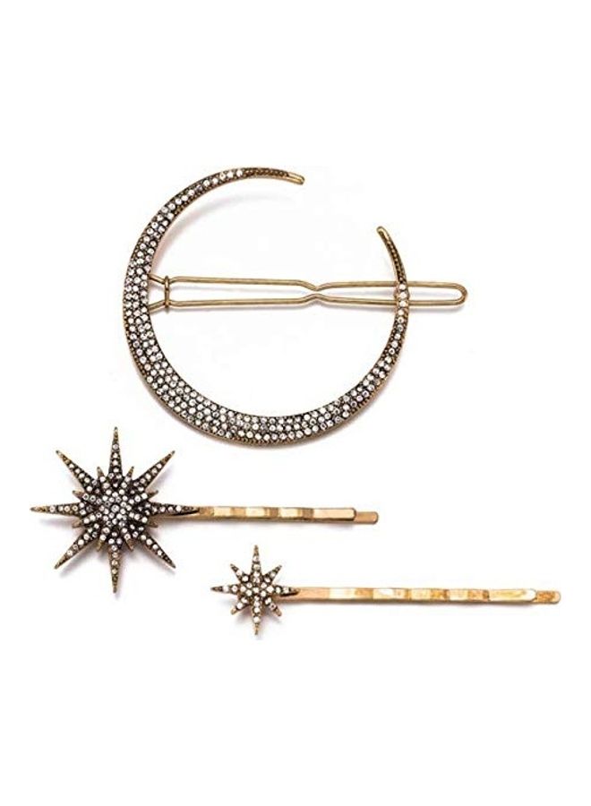 Moon Star Hexagram Detail Hair Clip Set Clear/Gold