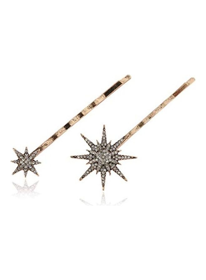 Moon Star Hexagram Detail Hair Clip Set Clear/Gold