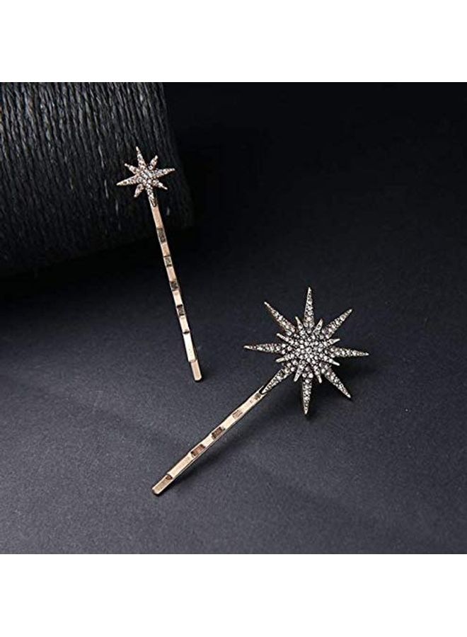 Moon Star Hexagram Detail Hair Clip Set Clear/Gold