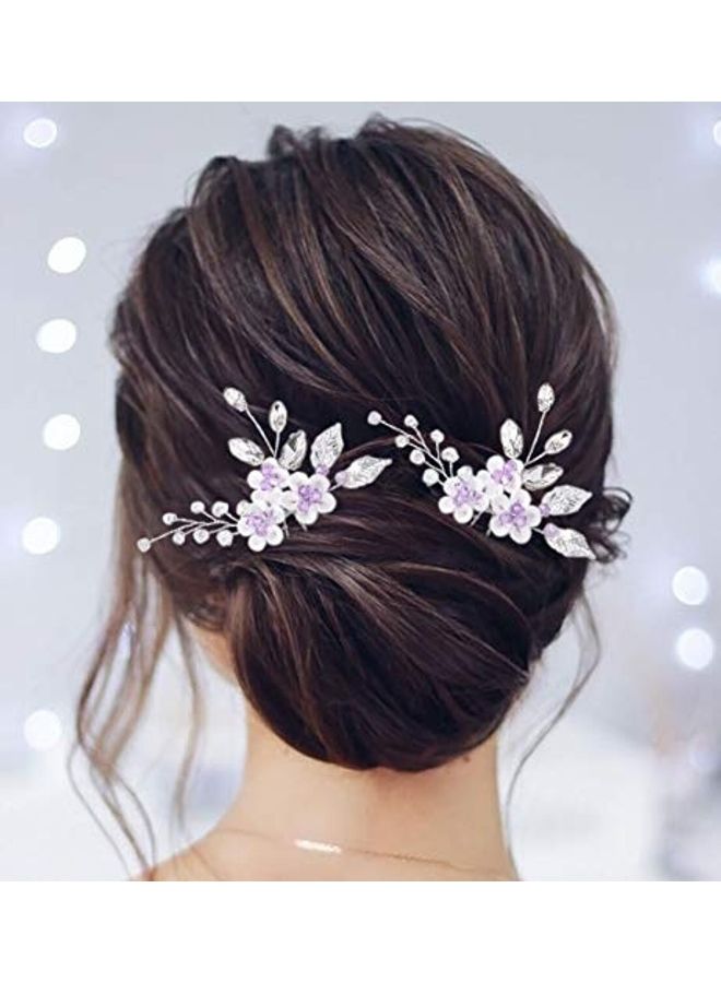 2-Piece Rhinestone Studded Bridal Hair Pin Silver