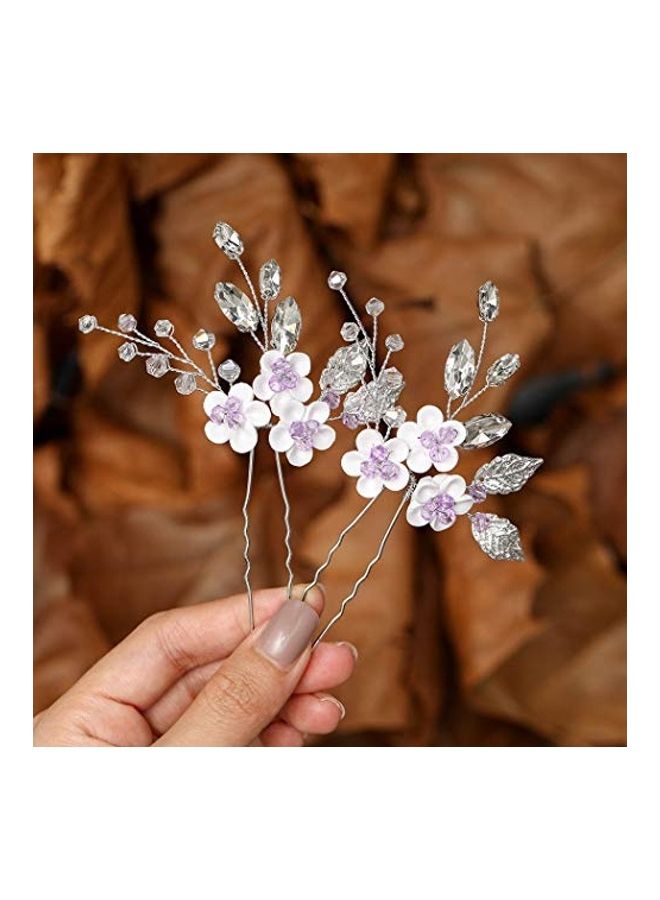 2-Piece Rhinestone Studded Bridal Hair Pin Silver