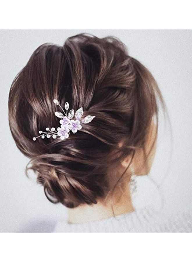 2-Piece Rhinestone Studded Bridal Hair Pin Silver