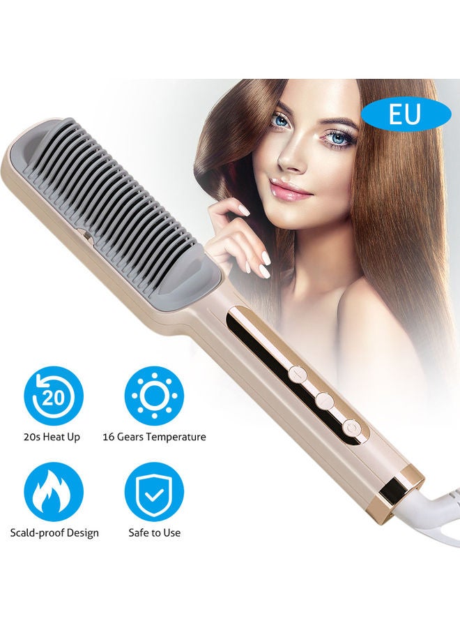 Portable Hair Ionic Electric Ceramic Straightening Comb Gold/Grey