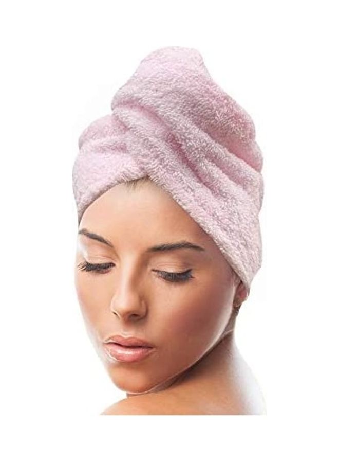 Hair Towel Quick Dry 100% Cotton Super Absorbent Turban Head Wrap Pink