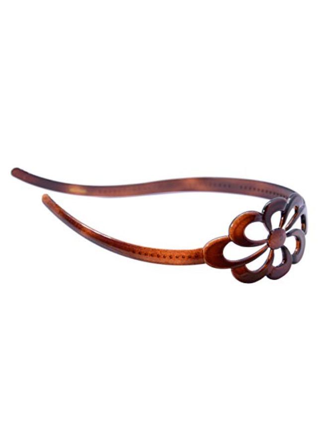 French Wide Flower Tortoise Shell Brown Celluloid Acetate Hair Headband