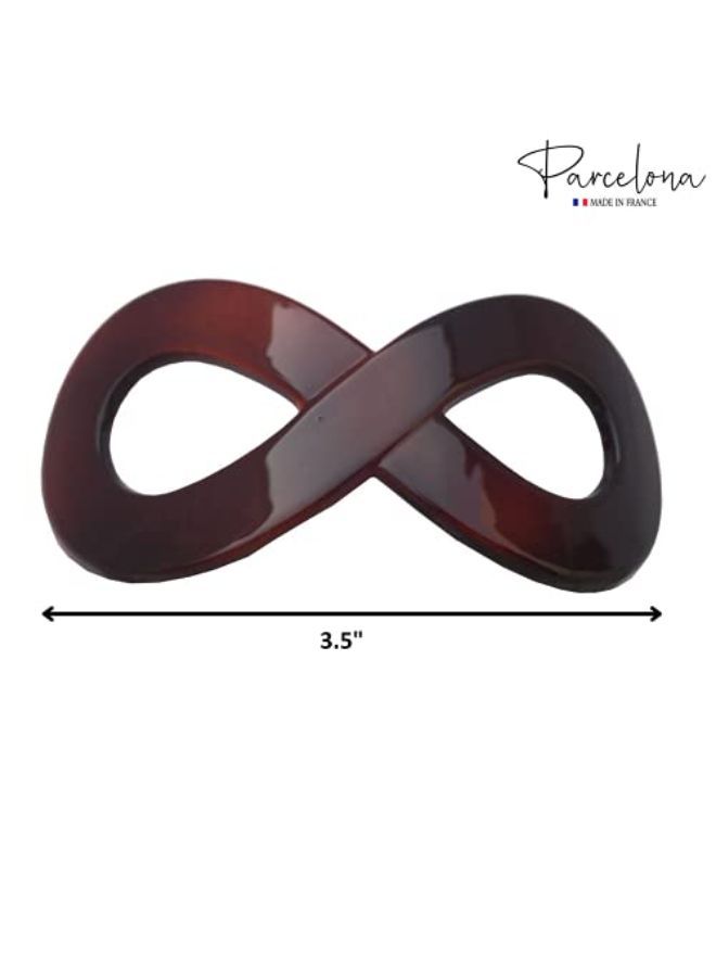 French Infinity Brown Tortoise Shell Hair Slider Pin Thru Barrette Clip With Stick For Fine Hair Women And Girls