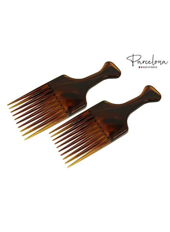 French Afro Lift Tortoise Shell Brown Extra Large 6? Celluloid Set Of 2 Salon Style Hairdressing Long Teeth Metal Free Hair Pick Combs For Women And Girls