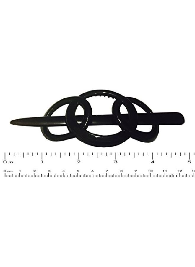 French Triple Ringed Tortoise Shell Brown N Glossy Black Hair Slider Pin Thru Ponytail Holder Hair Barrette With Stick - 2 Pieces