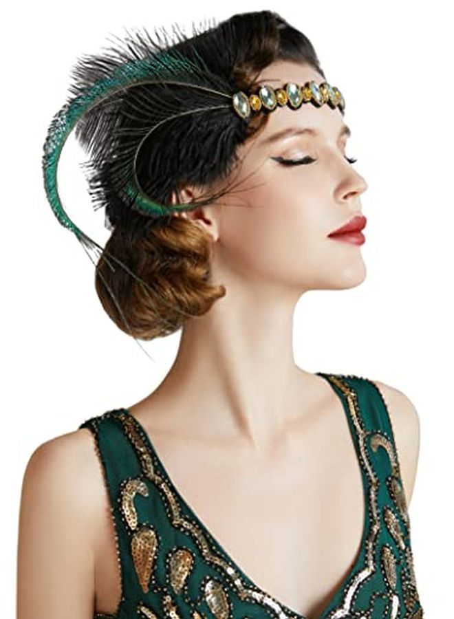 1920S Flapper Peacock Headband 20S Rhinestone Elastic Headpiece Great Gatsby Hair Accessories