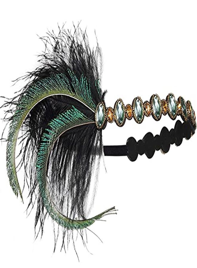 1920S Flapper Peacock Headband 20S Rhinestone Elastic Headpiece Great Gatsby Hair Accessories