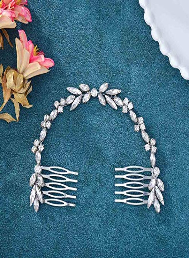 Wedding Crystal Hair Combs Bridal Headpieces Wedding Hair Accessories For Brides (Silver)