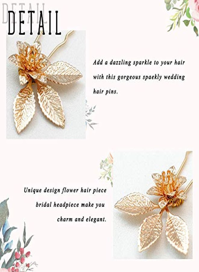 Wedding Hair Pins Flower Hairpins Hair Set Leaf Jewelry Decorative Bridal Hair Accessories For Women And Girls Pack Of 3 (Gold)