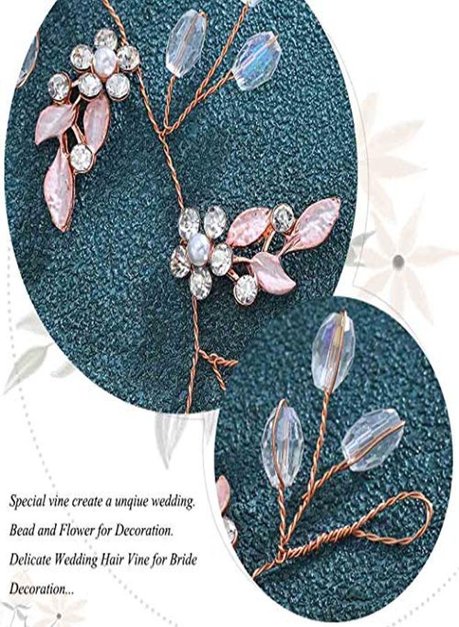 Leaf Wedding Hair Vine Flower Bridal Hair Piece Crystal Rhinestone Long Headband For Women And Girls (Rose Gold)
