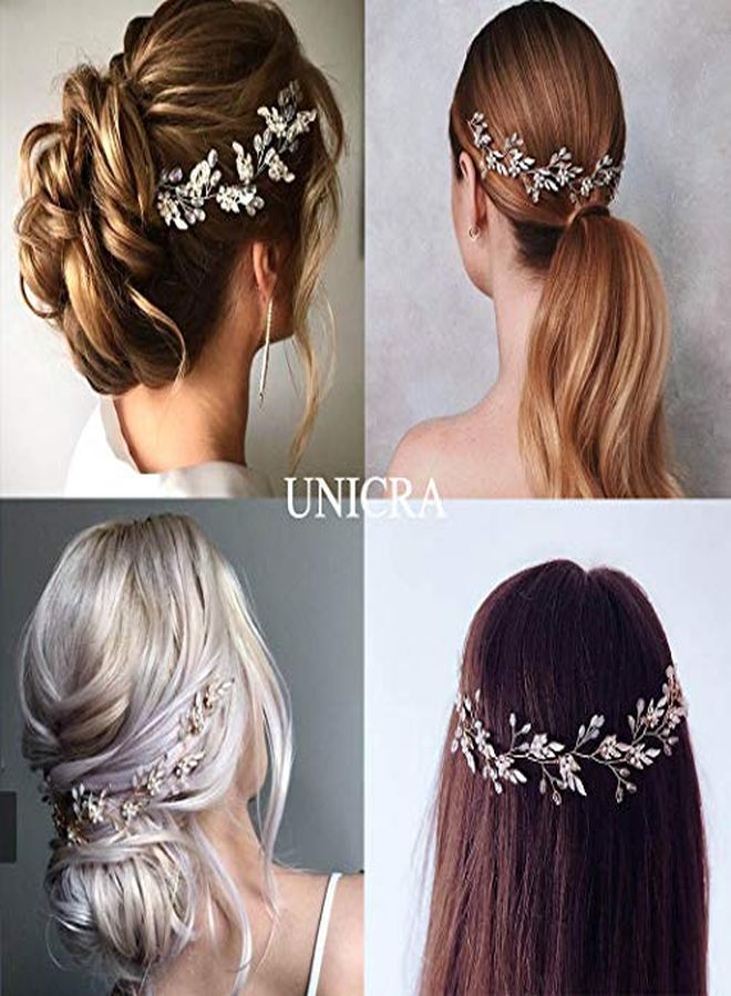 Leaf Wedding Hair Vine Flower Bridal Hair Piece Crystal Rhinestone Long Headband For Women And Girls (Rose Gold)
