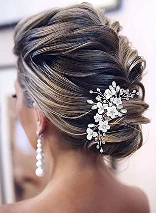 Silver Bride Wedding Hair Comb Flower Bridal Headpiece Sparkly Rhinestone Hair Accessories Crystal Hair Piece Jewelry For Women And Girls