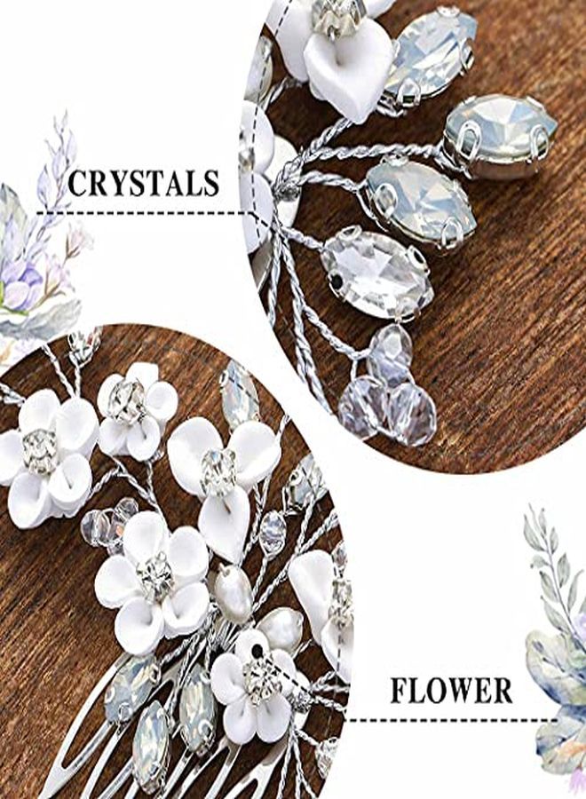 Silver Bride Wedding Hair Comb Flower Bridal Headpiece Sparkly Rhinestone Hair Accessories Crystal Hair Piece Jewelry For Women And Girls