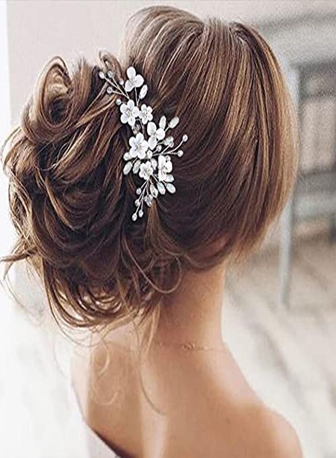 Silver Bride Wedding Hair Comb Flower Bridal Headpiece Sparkly Rhinestone Hair Accessories Crystal Hair Piece Jewelry For Women And Girls