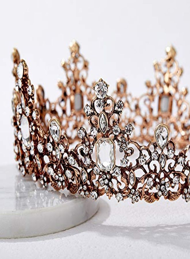 Jeweled Baroque Queen Crown For Women - Rhinestone Wedding Tiaras And Crowns, Bronze Costume Hair Accessories For Cosplay Birthday Party