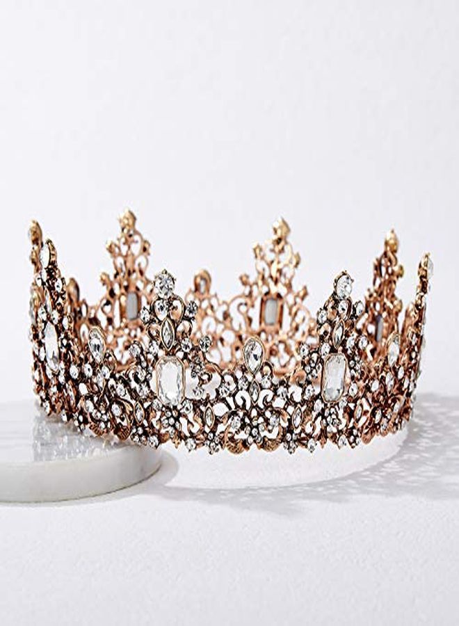 Jeweled Baroque Queen Crown For Women - Rhinestone Wedding Tiaras And Crowns, Bronze Costume Hair Accessories For Cosplay Birthday Party