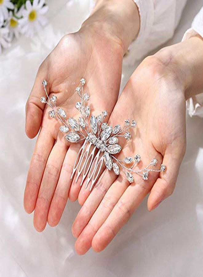 Bride Silver Wedding Hair Comb Sparkly Crystal Bridal Hair Piece Rhinestone Hair Accessorie For Women And Girls (A-Silver)