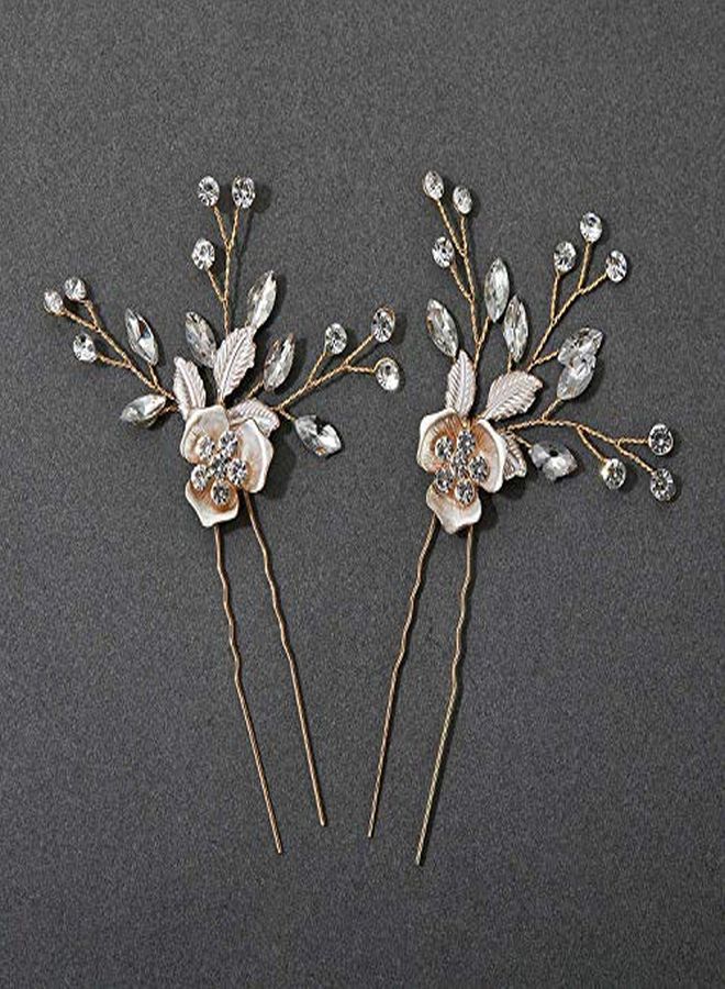 2Pcs Wedding Hair Pins Bridal Rhinestone Wedding Hair Accessories Hair Pieces For Brides BridesmaidRose Gold