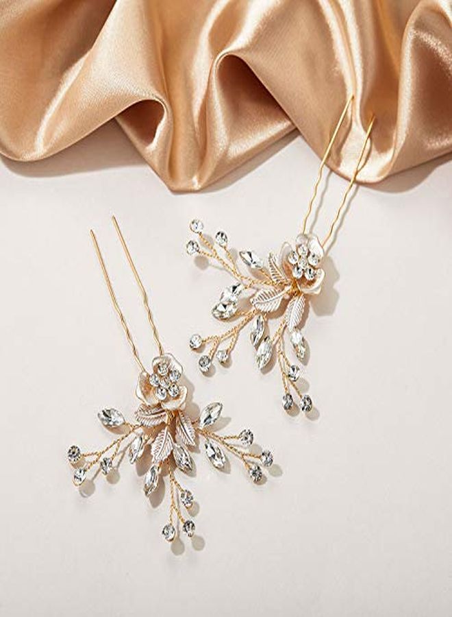 2Pcs Wedding Hair Pins Bridal Rhinestone Wedding Hair Accessories Hair Pieces For Brides BridesmaidRose Gold