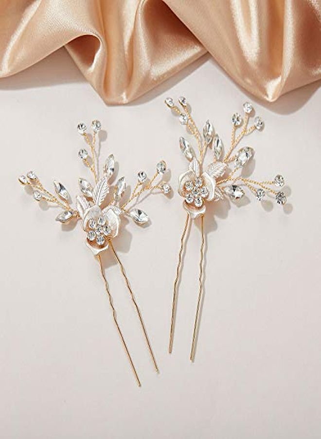 2Pcs Wedding Hair Pins Bridal Rhinestone Wedding Hair Accessories Hair Pieces For Brides BridesmaidRose Gold