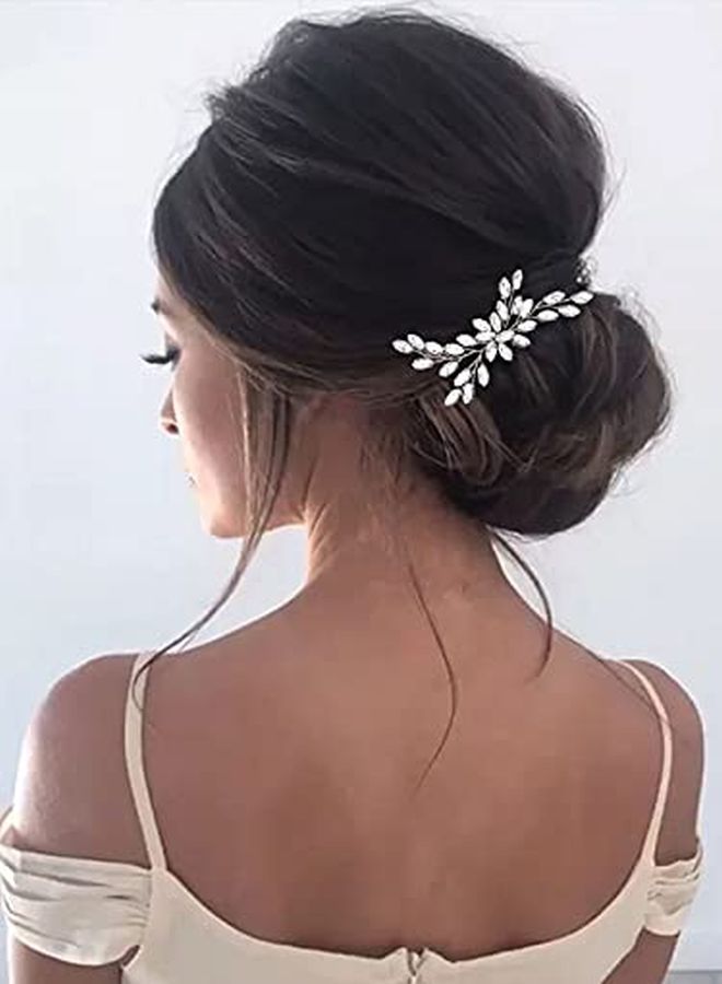 Bride Wedding Crystal Hair Pins Bridal Hair Pieces Wedding Hair Accessories For Women And Girls (Silver)