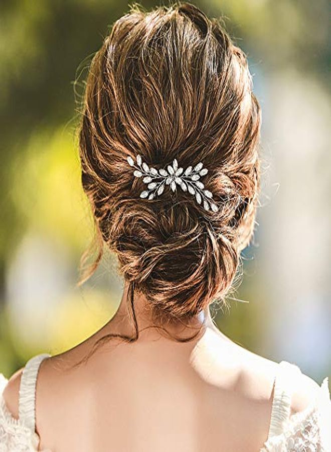 Bride Wedding Crystal Hair Pins Bridal Hair Pieces Wedding Hair Accessories For Women And Girls (Silver)