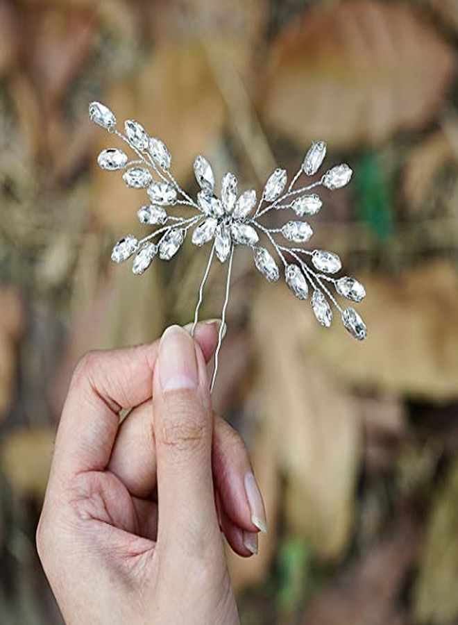 Bride Wedding Crystal Hair Pins Bridal Hair Pieces Wedding Hair Accessories For Women And Girls (Silver)