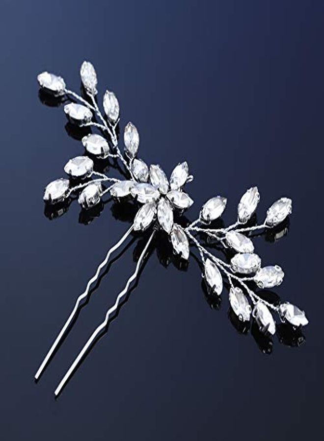 Bride Wedding Crystal Hair Pins Bridal Hair Pieces Wedding Hair Accessories For Women And Girls (Silver)