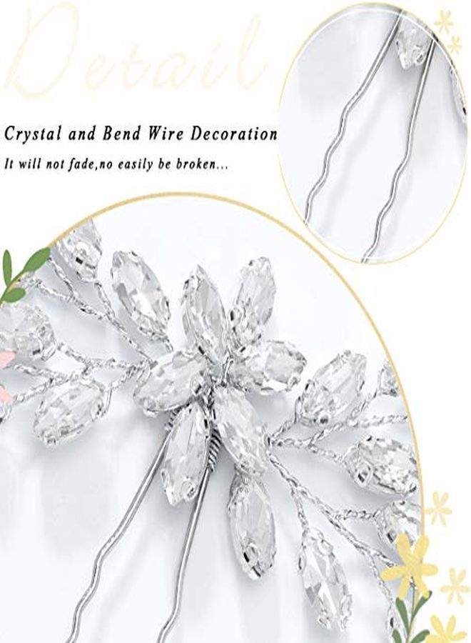 Bride Wedding Crystal Hair Pins Bridal Hair Pieces Wedding Hair Accessories For Women And Girls (Silver)