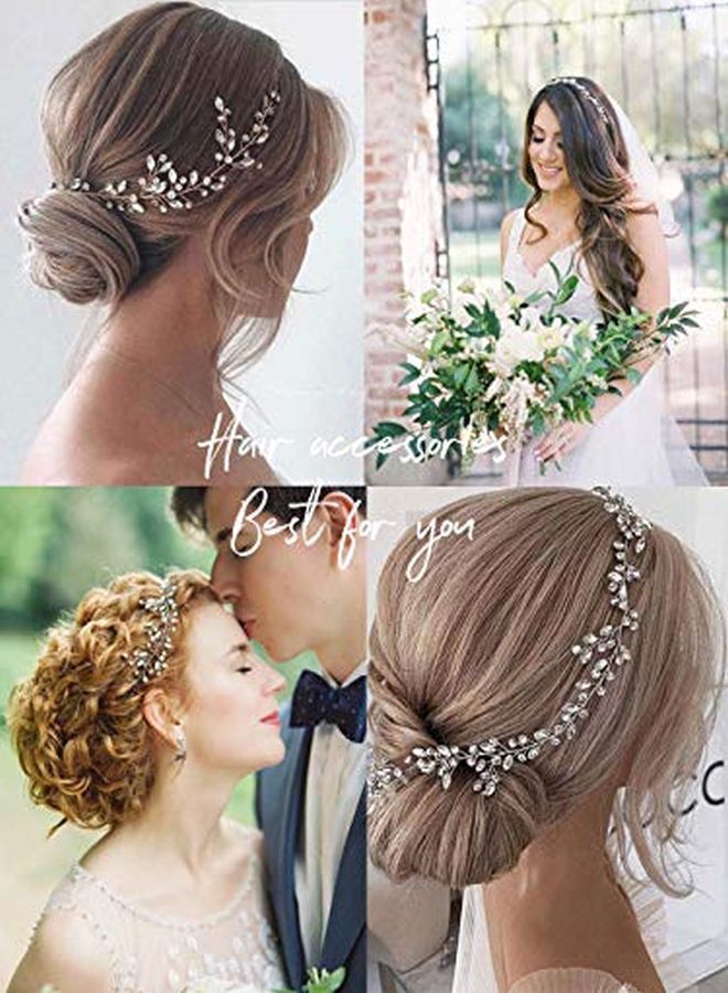 Bride Wedding Rhinestone Hair Vine Bridal Silver Hair Piece Crystal Headband Hair Accessories For Women And Girls (17.7Inches) (Silver)