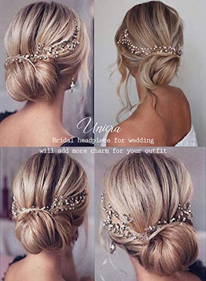 Bride Wedding Rhinestone Hair Vine Bridal Silver Hair Piece Crystal Headband Hair Accessories For Women And Girls (17.7Inches) (Silver)