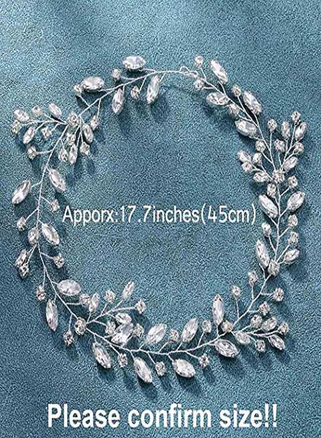 Bride Wedding Rhinestone Hair Vine Bridal Silver Hair Piece Crystal Headband Hair Accessories For Women And Girls (17.7Inches) (Silver)