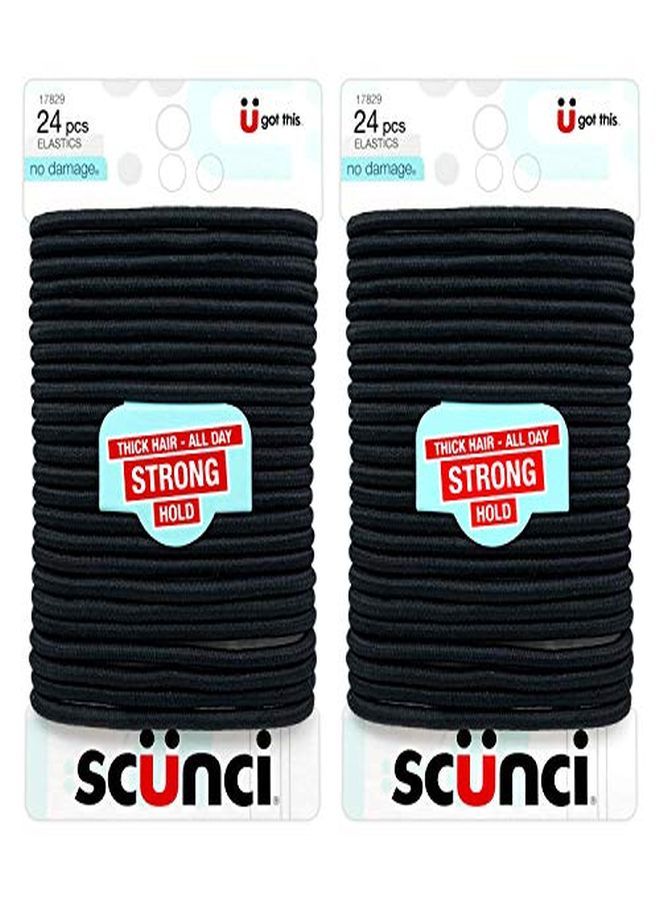 Thick Hair Black Elastics All Day Strong Hold NoDamage 5Mm Thickness 24Pieces Per Pack (2Pack)