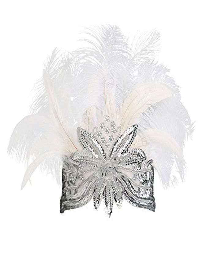 Women'S White Feather Headband Indian Fascinator Carnival Headpiece Pageant Headband 1920S Flapper Accessories Headband (Offwhite)