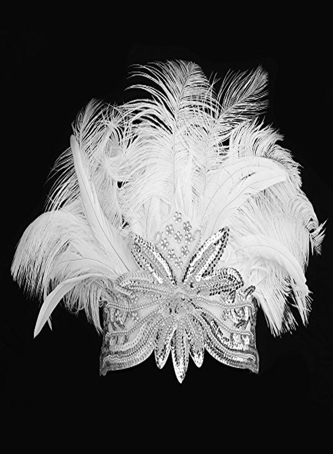 Women'S White Feather Headband Indian Fascinator Carnival Headpiece Pageant Headband 1920S Flapper Accessories Headband (Offwhite)