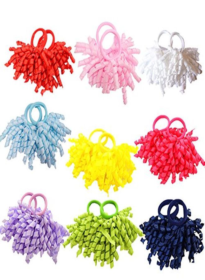 Pack Of 18 Boutique Girls' Solid Curly Korker Bow Hair Ties