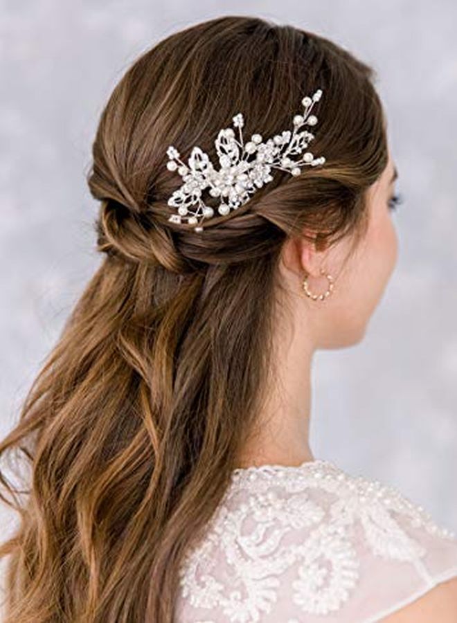 Bridal Hair Comb Clip Pin Rhinestone Pearl Wedding Hair Accessories For Bride Bridesmaid Silver