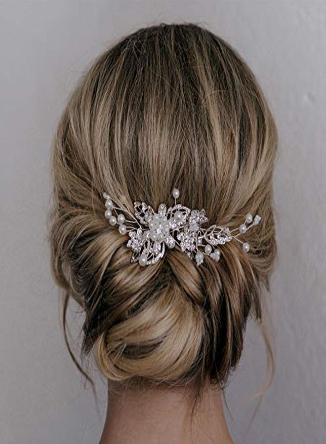 Bridal Hair Comb Clip Pin Rhinestone Pearl Wedding Hair Accessories For Bride Bridesmaid Silver