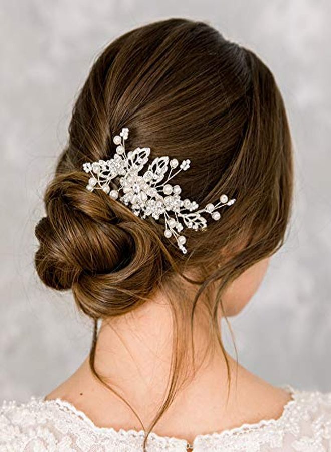 Bridal Hair Comb Clip Pin Rhinestone Pearl Wedding Hair Accessories For Bride Bridesmaid Silver