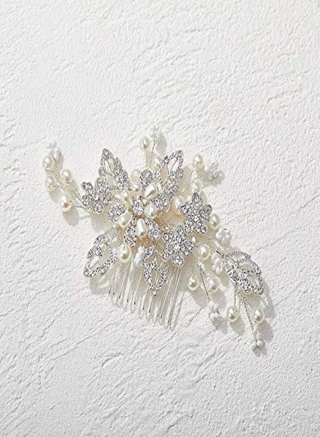 Bridal Hair Comb Clip Pin Rhinestone Pearl Wedding Hair Accessories For Bride Bridesmaid Silver