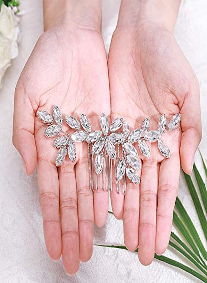 Bride Crystal Wedding Hair Comb Silver Bridal Side Comb Rhinestone Hair Accessorie For Women And Girls (ASilver)