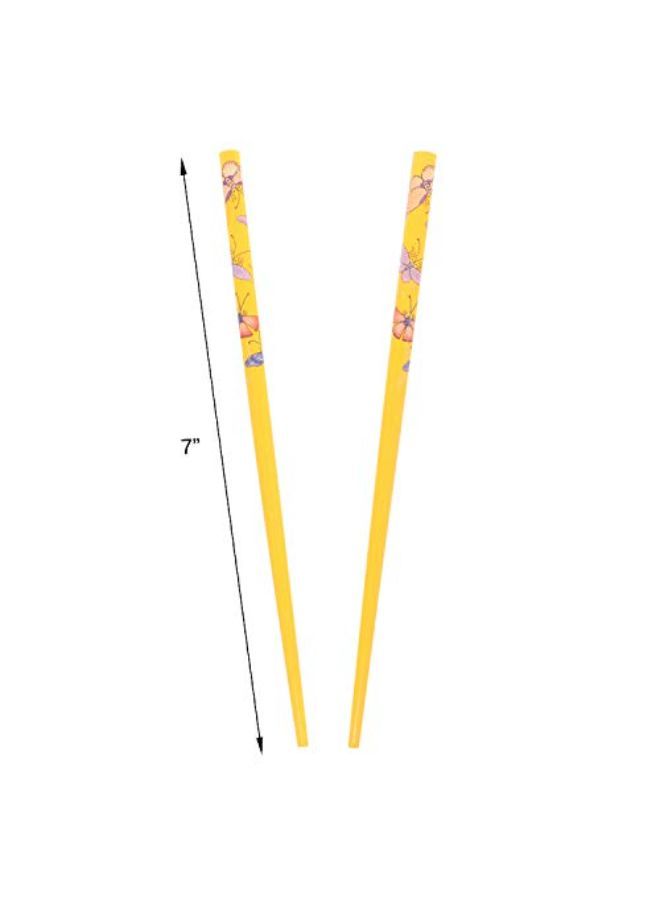 Set Of Wooden Hair Sticks With Butterflies Chopsticks Hair Pin Yellow