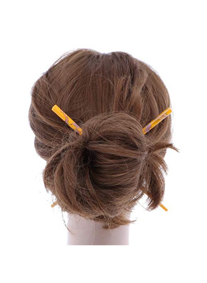 Set Of Wooden Hair Sticks With Butterflies Chopsticks Hair Pin Yellow
