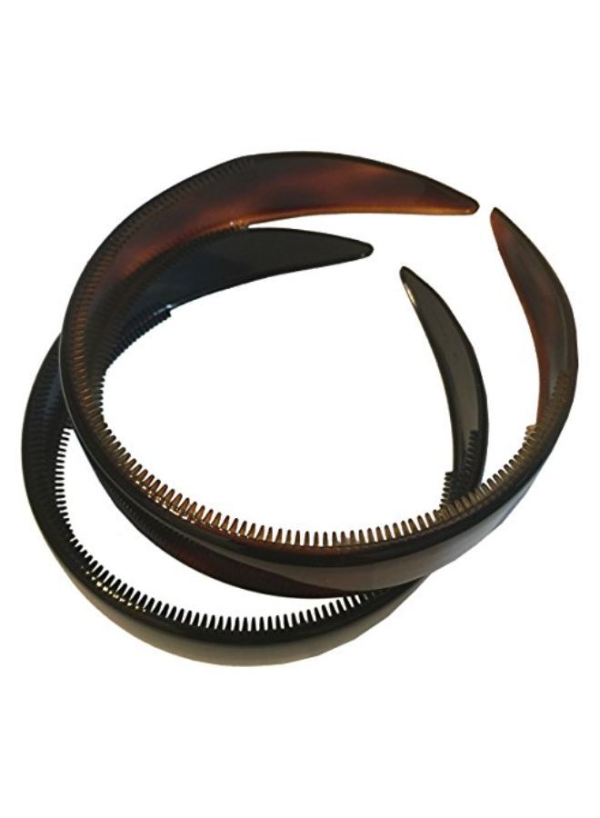 French (Set Of 2) Wide 1 Inch Tortoise Shell Brown And Black Hair Headbands With Inner Teeth Nibs